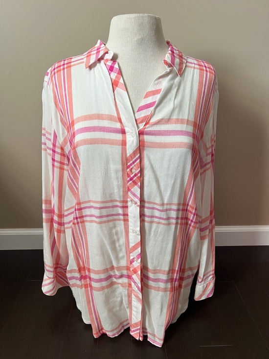 Hester & Orchard Tops - Womens Lightweight Pink & Coral Plaid Button-Up Shirt Sz L